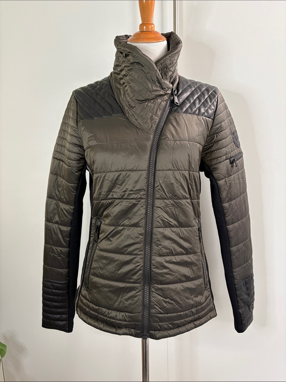 Alp N Rock Quilted Olive and Black Asymmetric Zip Jacket